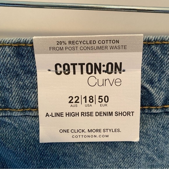 COTTON:ON Womens Curve A-Line High Rise Denim Short Lagoon Blue Size 18 NWT - Picture 5 of 10